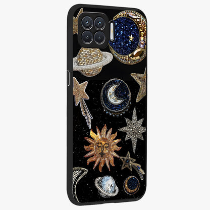Celestial Gem Constellations Glass Case upright view showcasing cosmic constellation artwork with celestial aesthetic style.