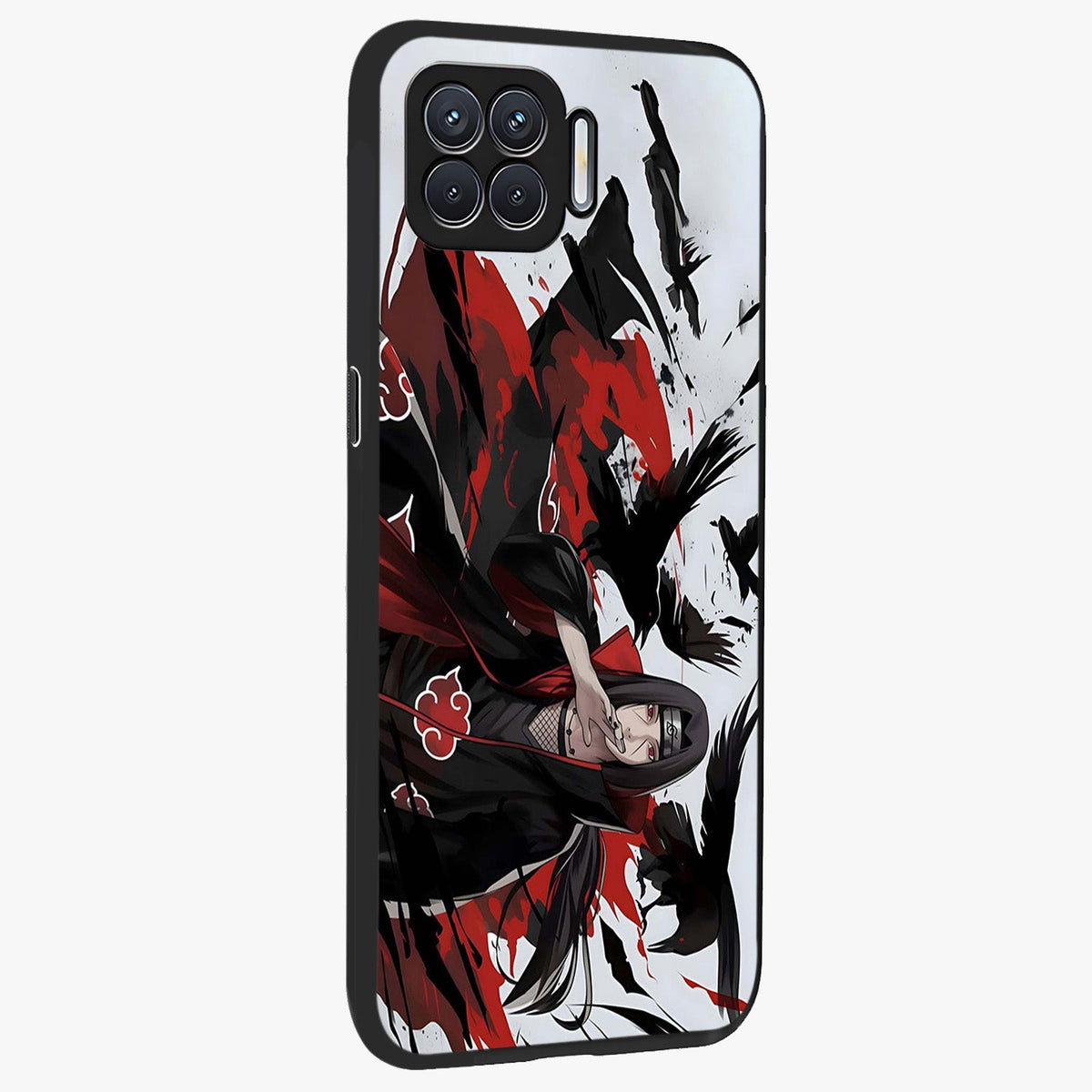 Crimson Crow Illusion Glass Case upright view showcasing striking crow illusion artwork with intense crimson theme.