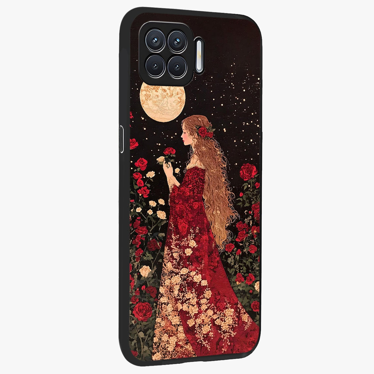 Crimson Dreams Glass Case upright view showcasing dreamy red toned artwork with modern aesthetic style.