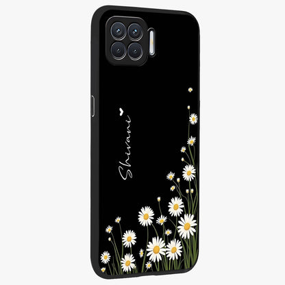 Daisy Cascade Custom Name Glass Case upright view showcasing elegant floral cascade design with personalized aesthetic.