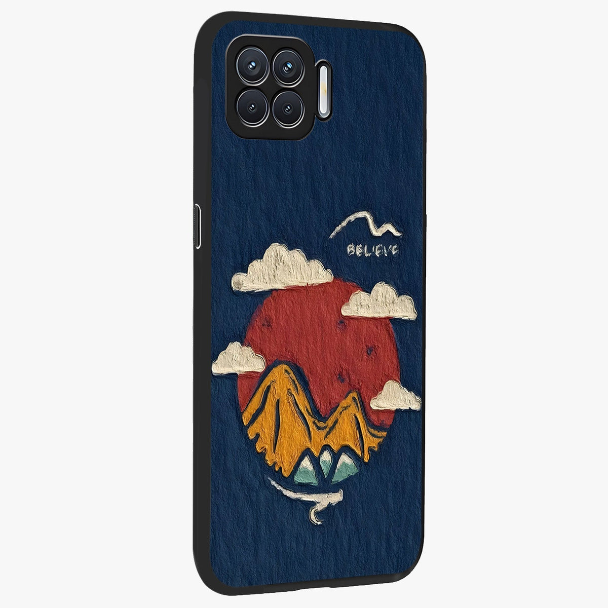 Dream Beyond Mountains Glass Case upright view showcasing beautiful mountain scenery with inspirational nature theme.