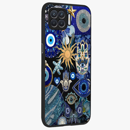 Evil Eye Charm Mix Glass Case upright view showcasing mystical evil eye pattern with vibrant decorative style.