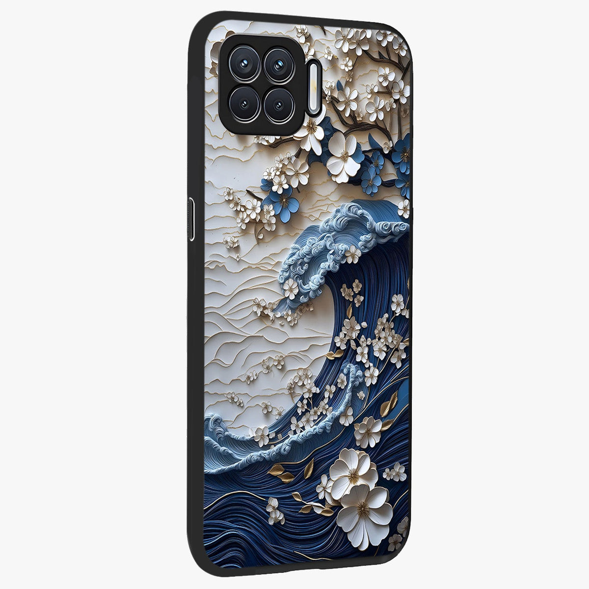 Floral Wave Origami Glass Case upright view showcasing creative floral origami artwork with artistic decorative theme.