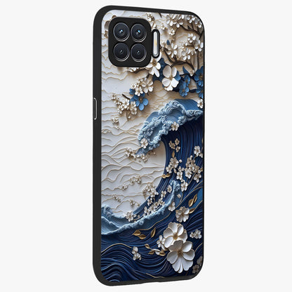 Floral Wave Origami Glass Case upright view showcasing creative floral origami artwork with artistic decorative theme.