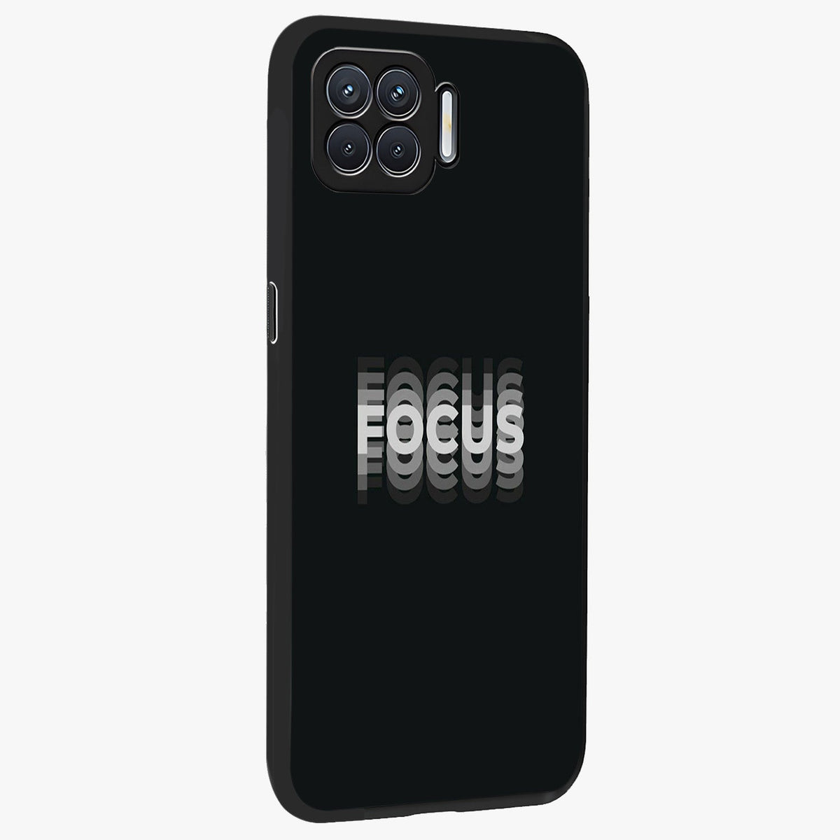 Focus Mode On Glass Case upright view showcasing strong typography statement with sleek motivational theme.