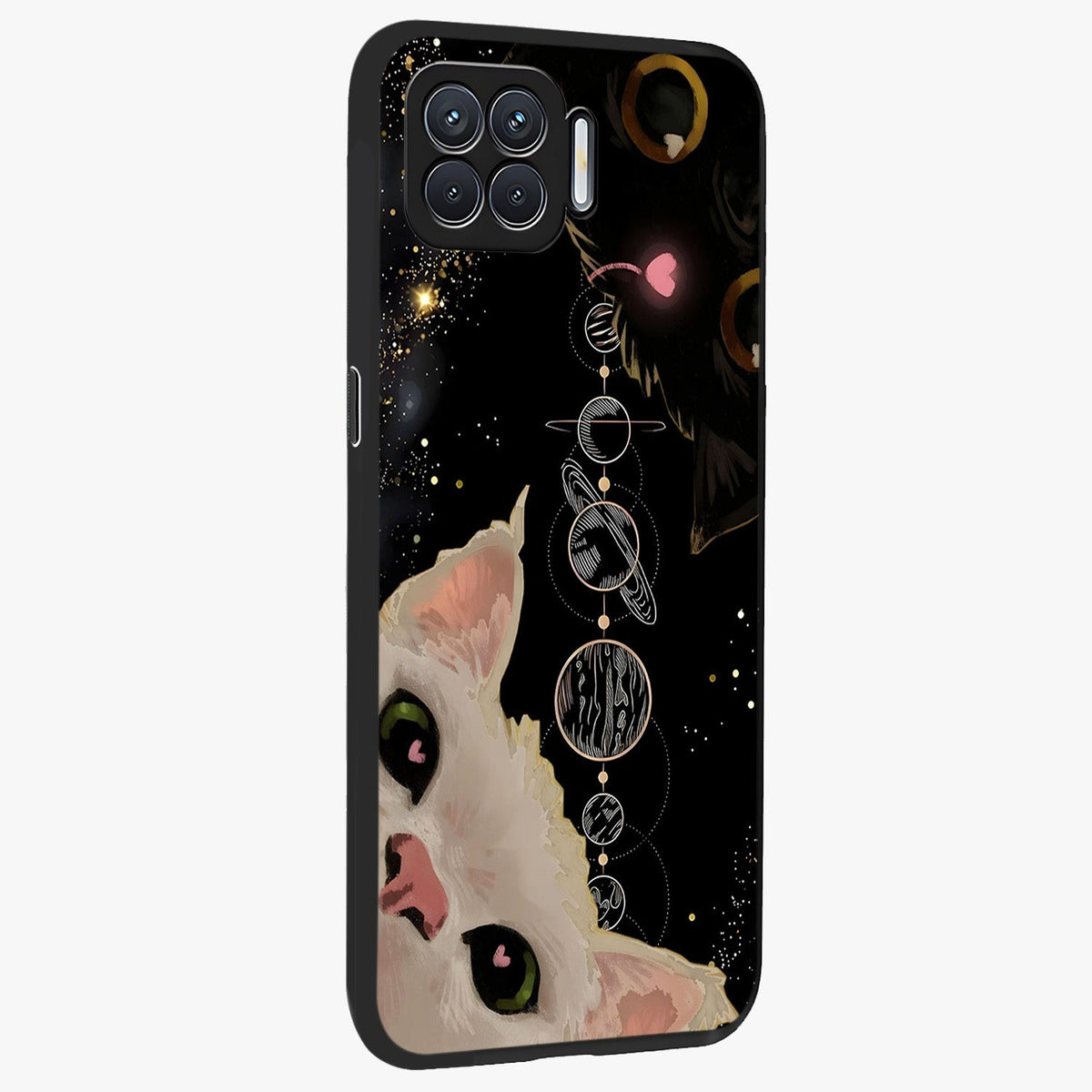 Galactic Cat Glass Case upright view showcasing mystical cat artwork with dreamy cosmic theme.