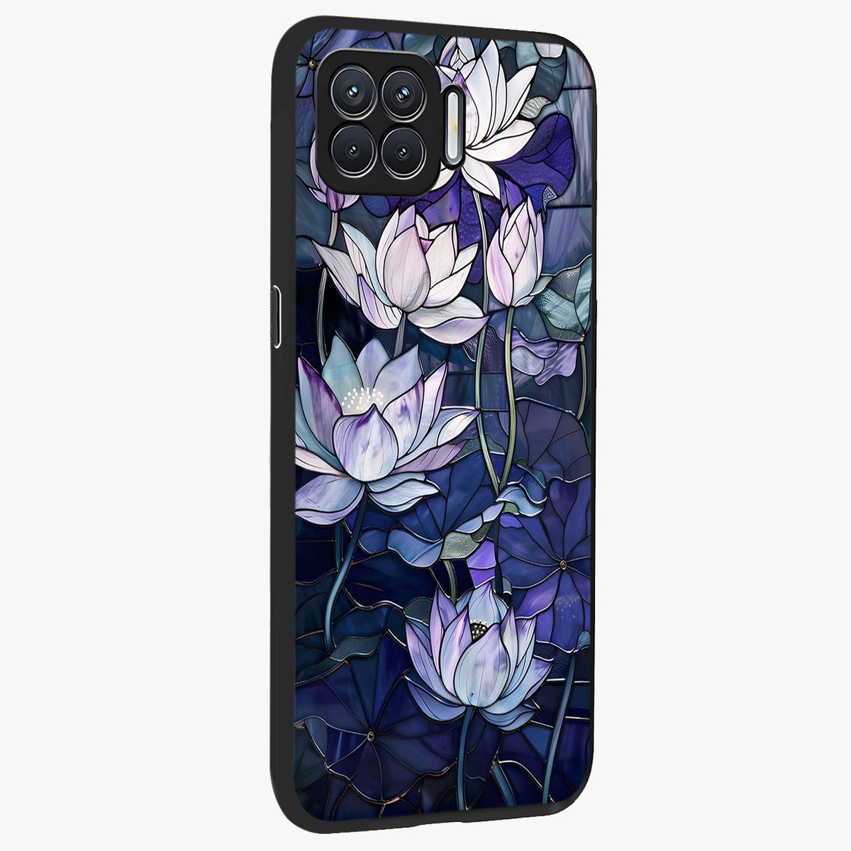 Gloss Petal Rush Glass Case upright view showcasing dynamic floral petal artwork with modern botanical theme.