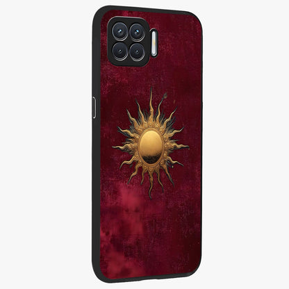 Golden Sun Minimalism Glass Case upright view showcasing simple golden sun artwork with elegant minimalist style.