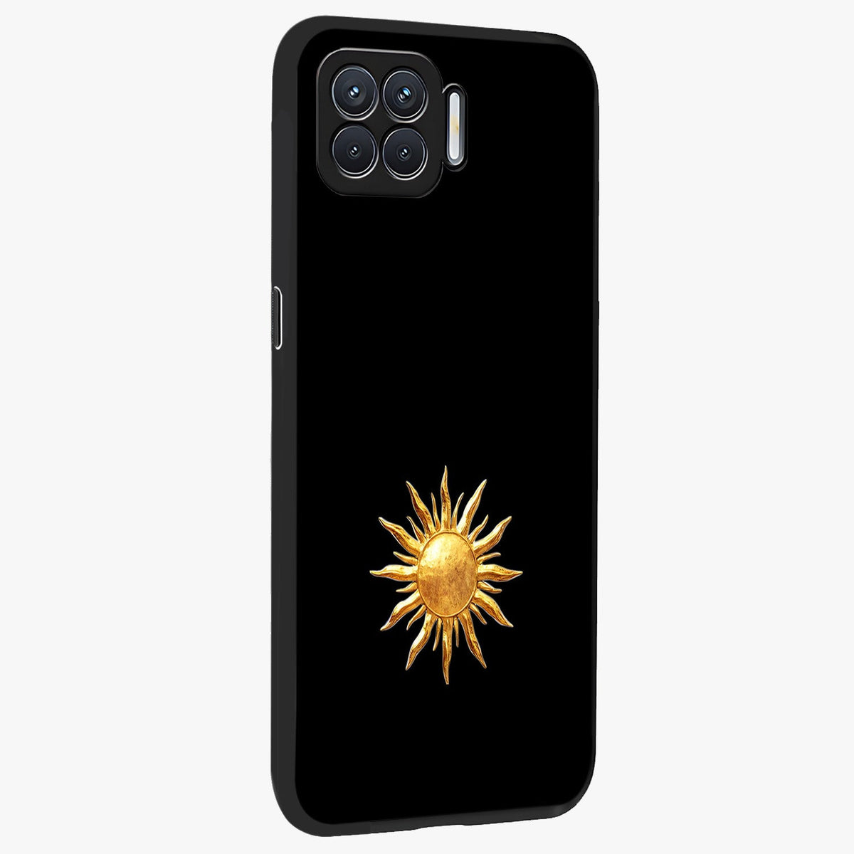 Golden Sun Minimalism Glass Case upright view showcasing haunting graveyard artwork with dramatic dark theme.