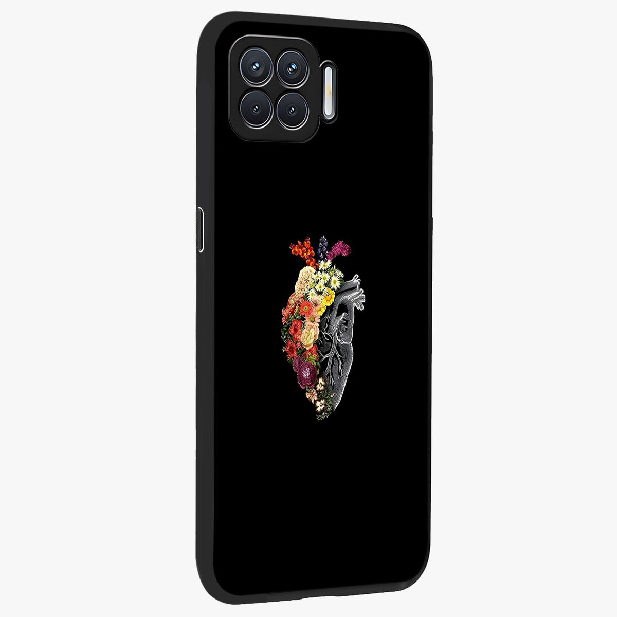 Heart With Flowers Glass Case upright view showcasing decorative heart and floral artwork with sweet romantic theme.