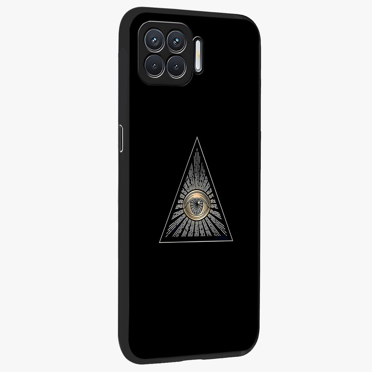 Illuminati Evil Glass Case upright view showcasing striking illuminati artwork with mysterious symbolic theme.