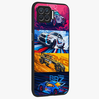 JDM Sports Car Glass Case upright view showcasing dynamic sports car artwork with bold racing theme.