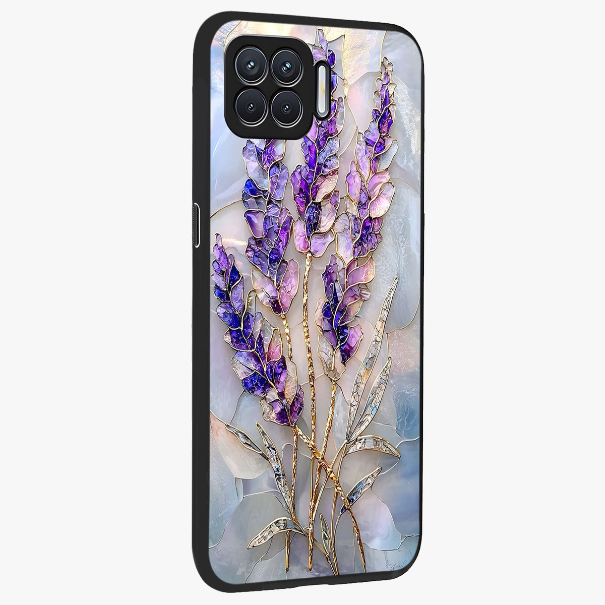 Lavender Dream Glow Glass Case upright view showcasing radiant lavender glow artwork with calming dreamy theme.