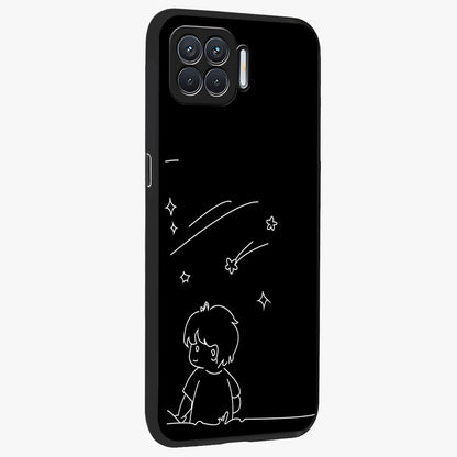 Line Art Boy With Shooting Stars Glass Case upright view showcasing artistic shooting star illustration with minimal style.