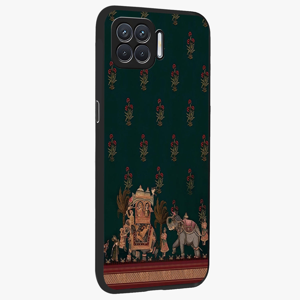 Macmerise Glass Case upright view showcasing bold artistic artwork with contemporary design theme.