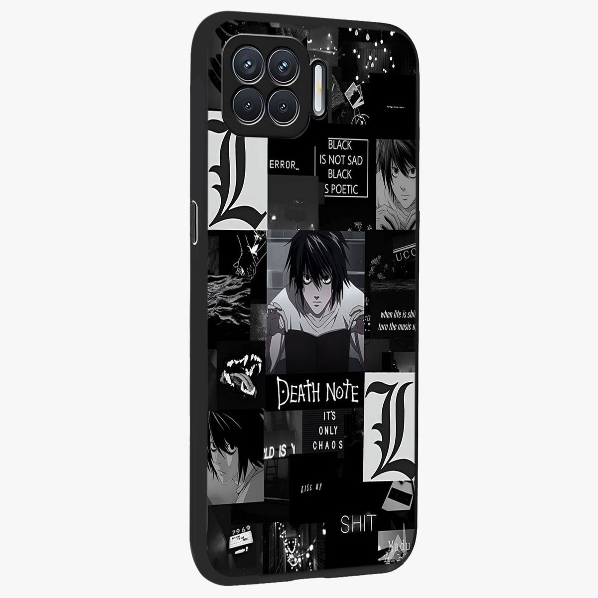 Midnight Chaos Mind Glass Case upright view showcasing expressive abstract artwork with bold dark theme.