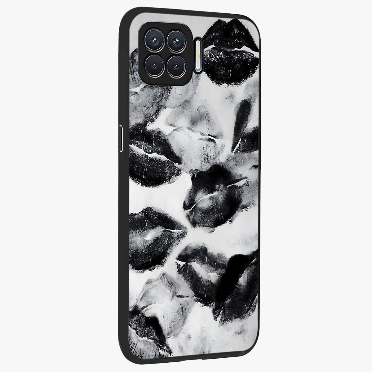 Midnight Kiss Marks Glass Case upright view showcasing stylish kiss mark artwork with trendy romantic theme.