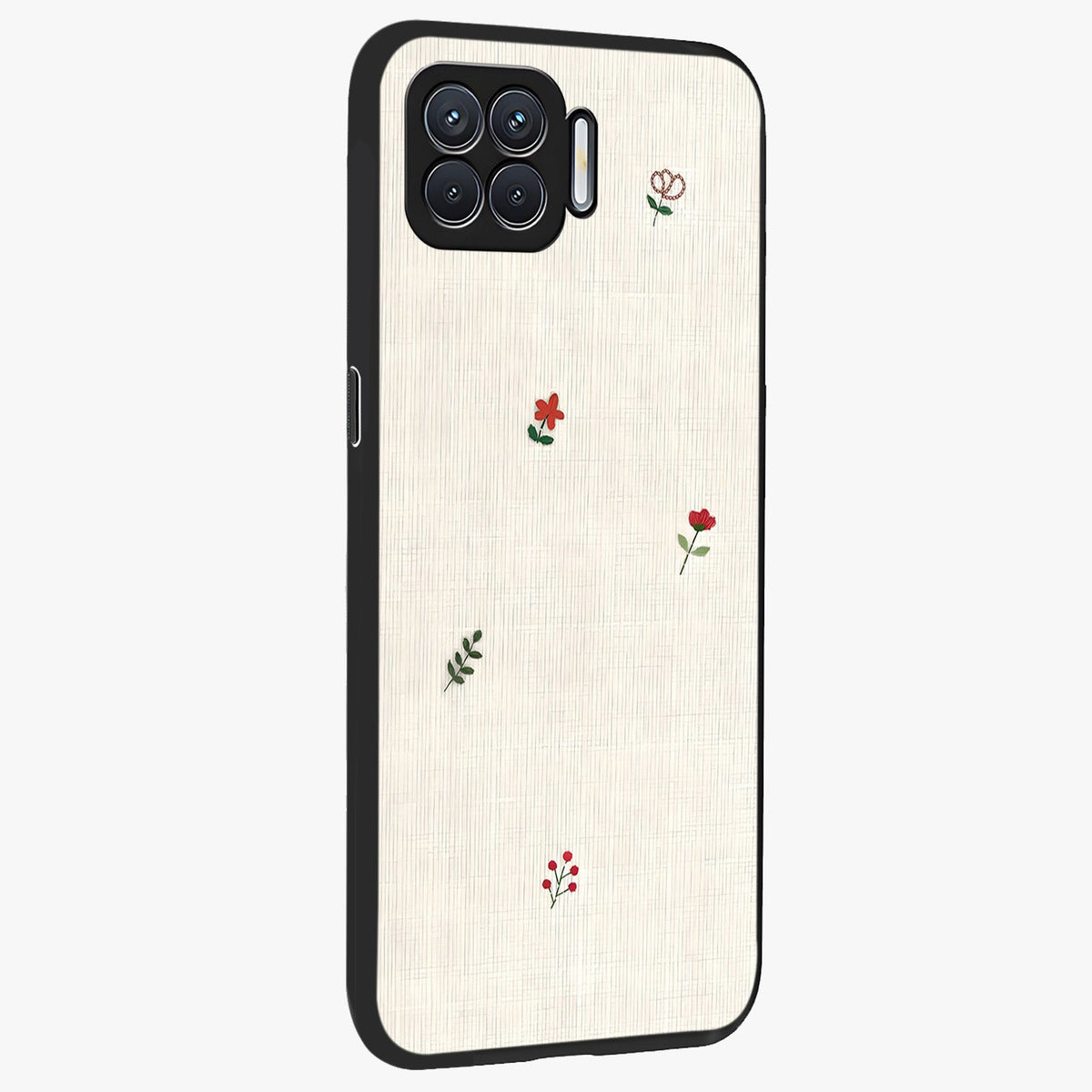 Minimalistic Blue With White Flower Pattern Glass Case upright view showcasing clean white flower artwork with calming blue theme.
