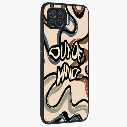 Out Of Mind Glass Case upright view showcasing striking typography artwork with edgy conceptual theme.