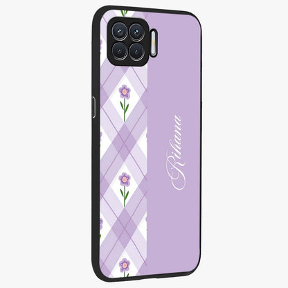 Purple Diamond Floral Glass Case upright view showcasing vibrant floral artwork with stylish geometric theme.