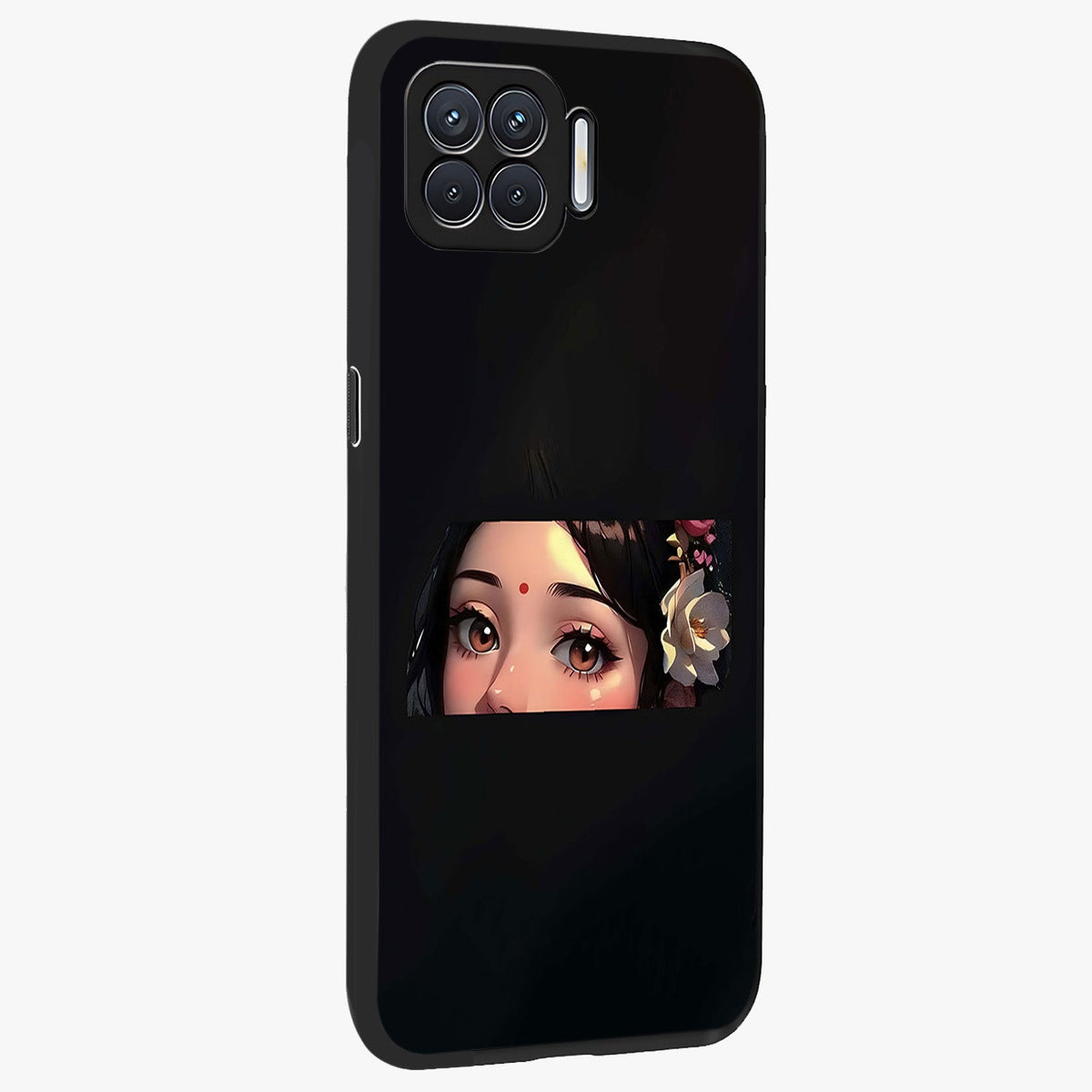 Radha Divine Embrace Glass Case upright view showcasing sacred Radha themed artwork with peaceful devotional style.