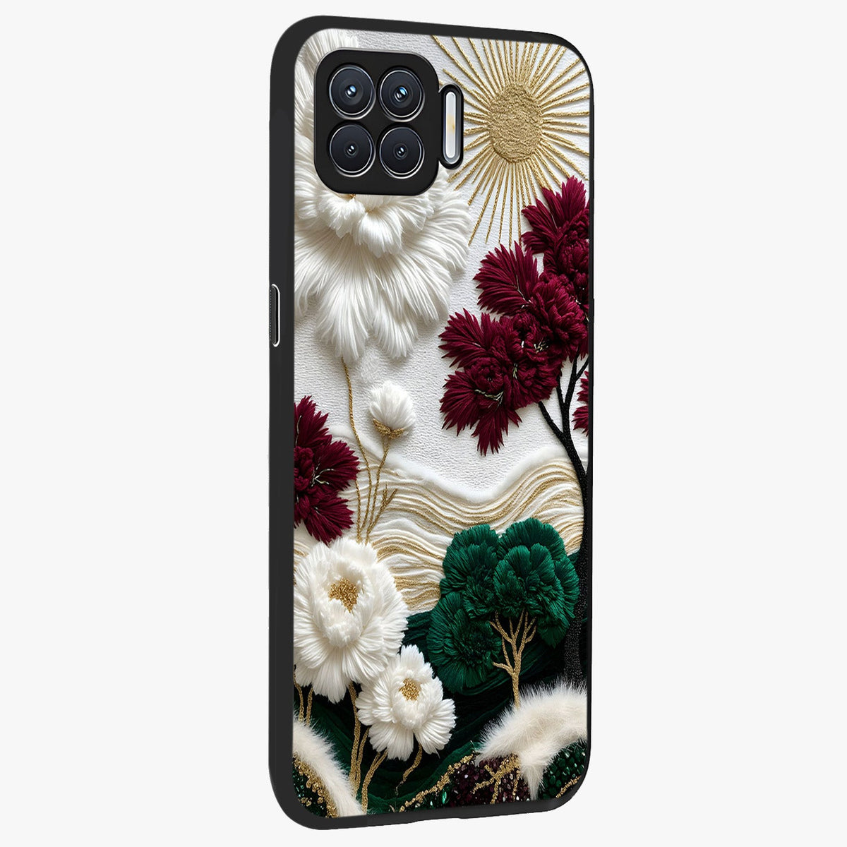Radiant Bloom Elegance Glass Case upright view showcasing decorative flower artwork with refined botanical theme.