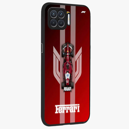 Red Ferrari F1 Vertical Glass Case upright view showcasing powerful Formula car artwork with dynamic motorsport theme.