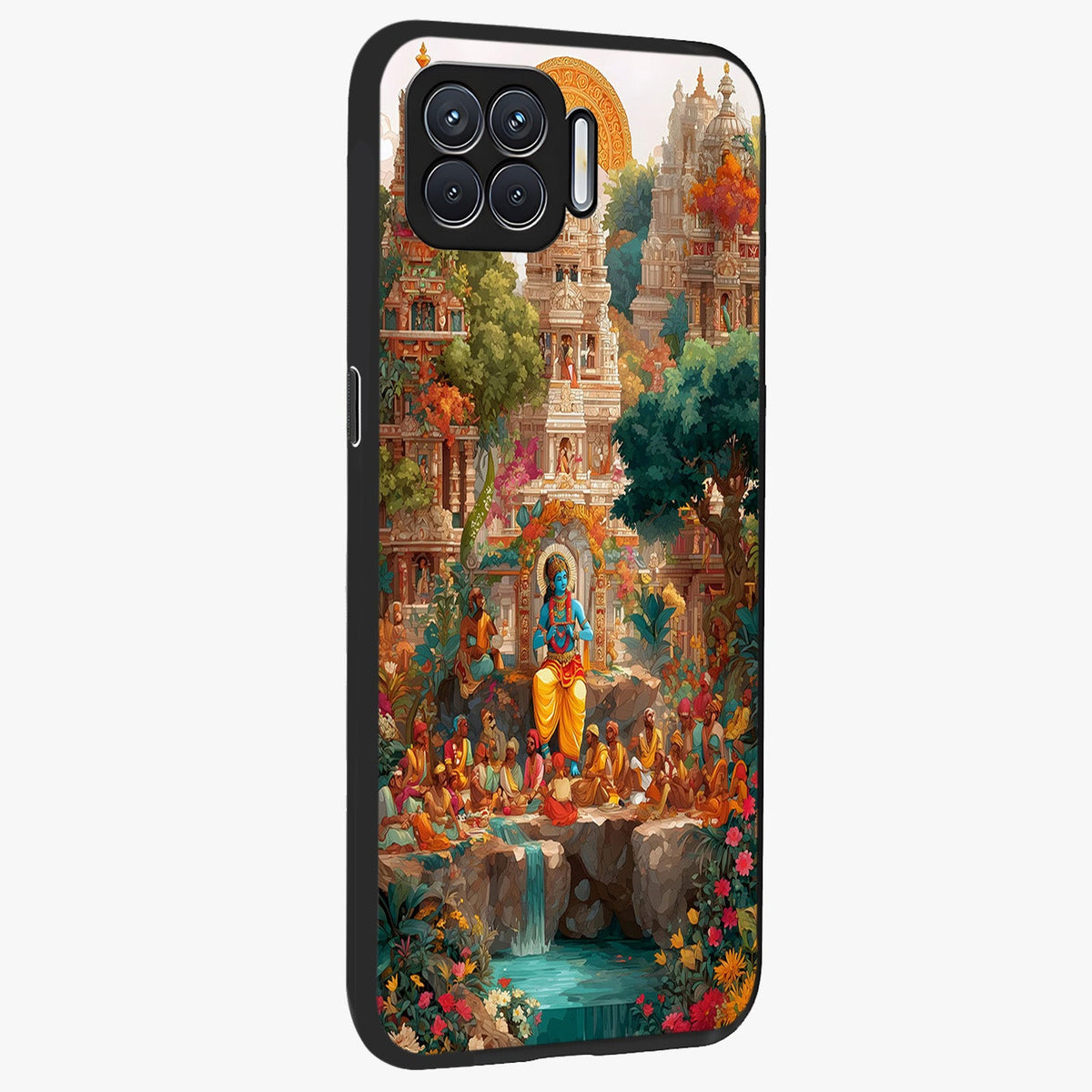 Sacred Sunlight Gods Glass Case upright view showcasing glowing divine artwork with sacred mythological theme.