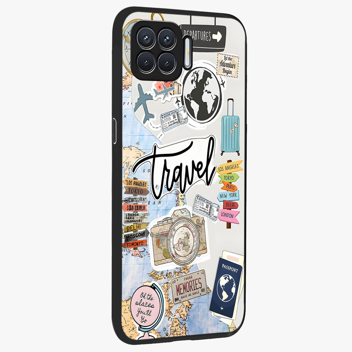 Wanderlust Journal Glass Case upright view showcasing wanderlust inspired artwork with creative exploration theme.