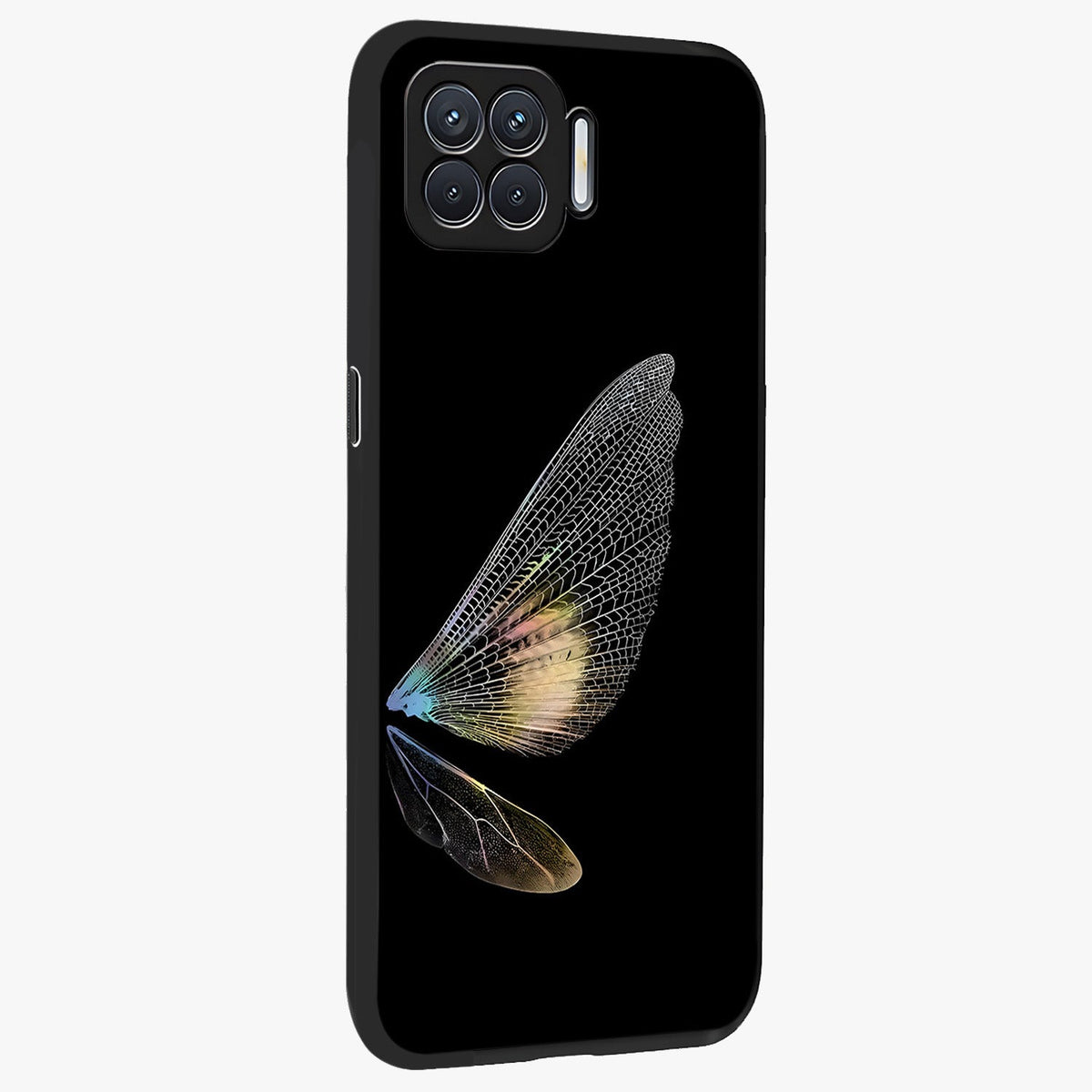 Whispers Of Wings Glass Case upright view showcasing elegant wing artwork with light airy theme.