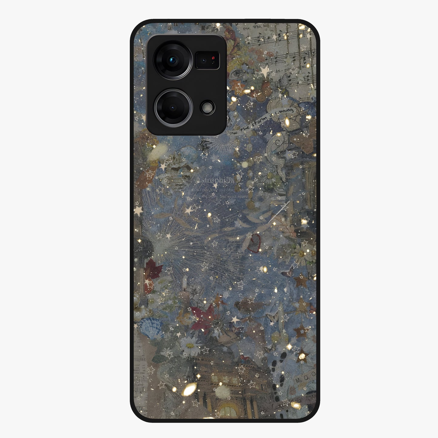 Aesthetic Astrolophia Glass Case showing flat back view with dreamy aesthetic design and glossy glass finish.