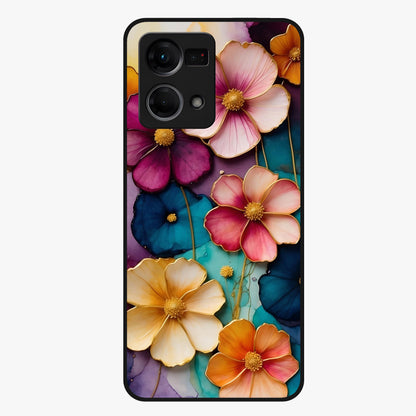 Artlyn Grace Flower Pattern Glass Case showing flat back view with elegant floral pattern artwork and glossy glass finish.
