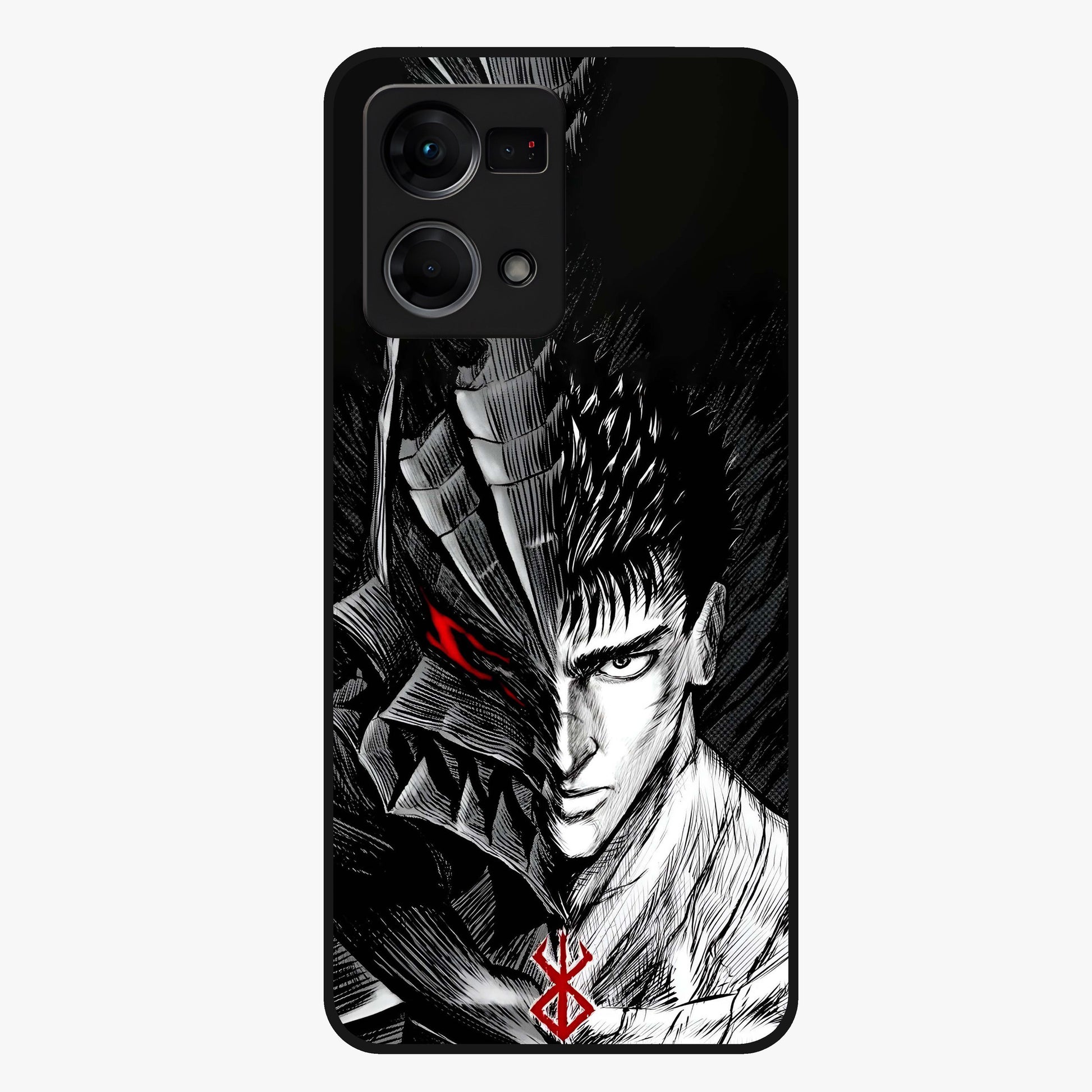 Berserker Blood Oath Glass Case showing flat back view with fierce warrior inspired artwork and glossy glass finish.