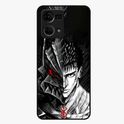 Berserker Blood Oath Glass Case showing flat back view with fierce warrior inspired artwork and glossy glass finish.