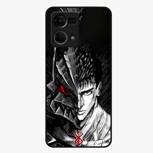 Berserker Blood Oath Glass Case showing flat back view with fierce warrior inspired artwork and glossy glass finish.