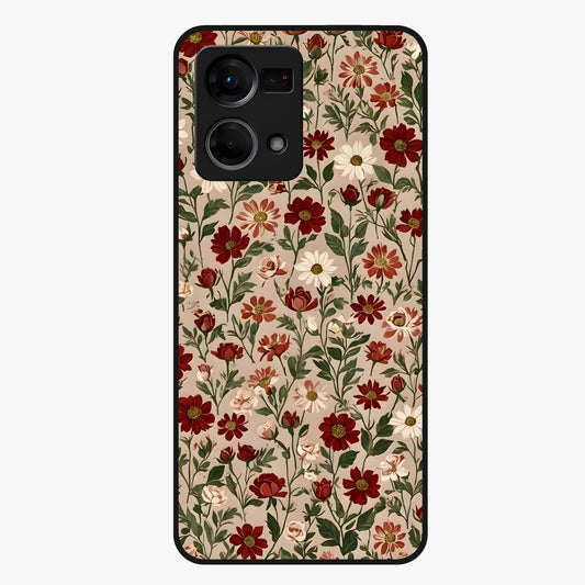 Biege Flower With Leaf Glass Case showing flat back view with soft beige floral artwork and glossy glass finish.
