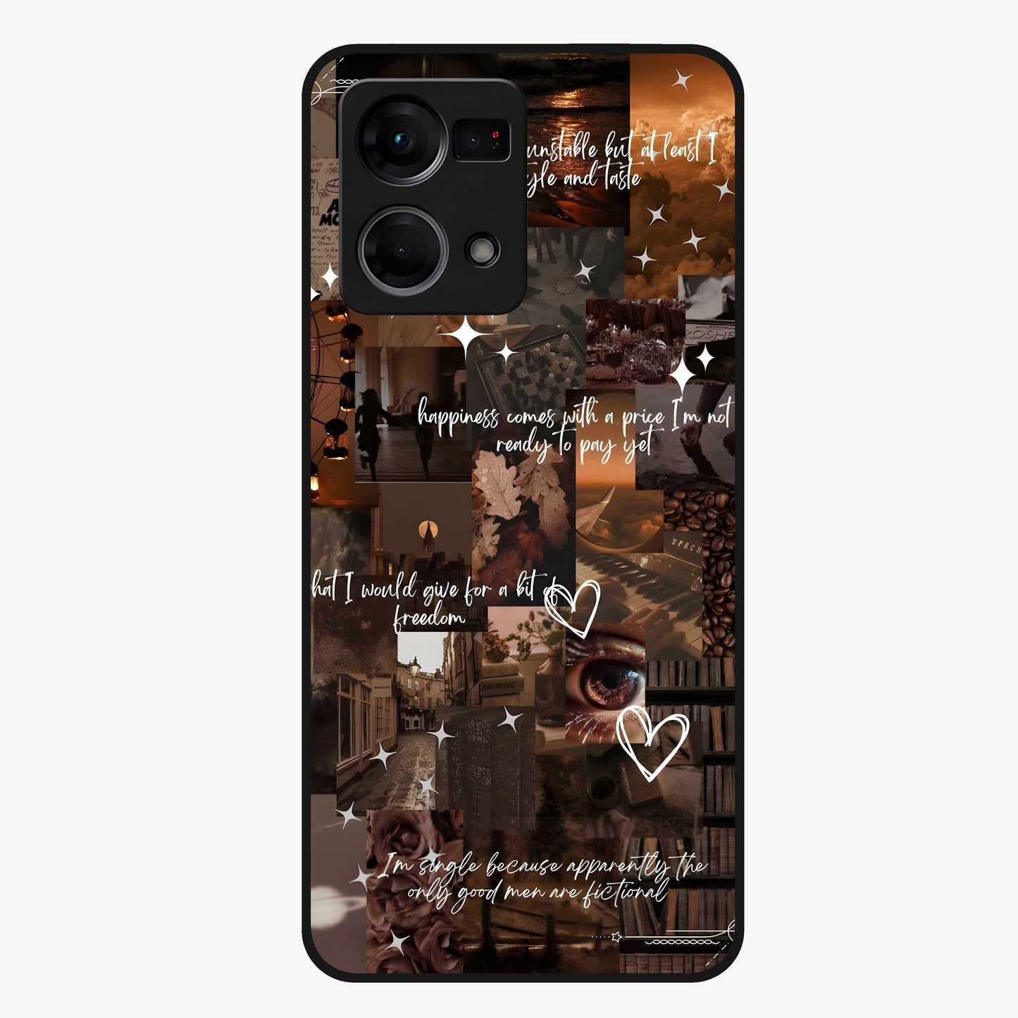 Bittersweet Aesthetic Chaos Glass Case showing flat back view with artistic chaotic aesthetic design and glossy glass finish.