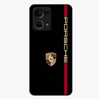 Black Minimal Porsche Glass Case showing flat back view with sleek minimal sports car artwork and glossy glass finish.