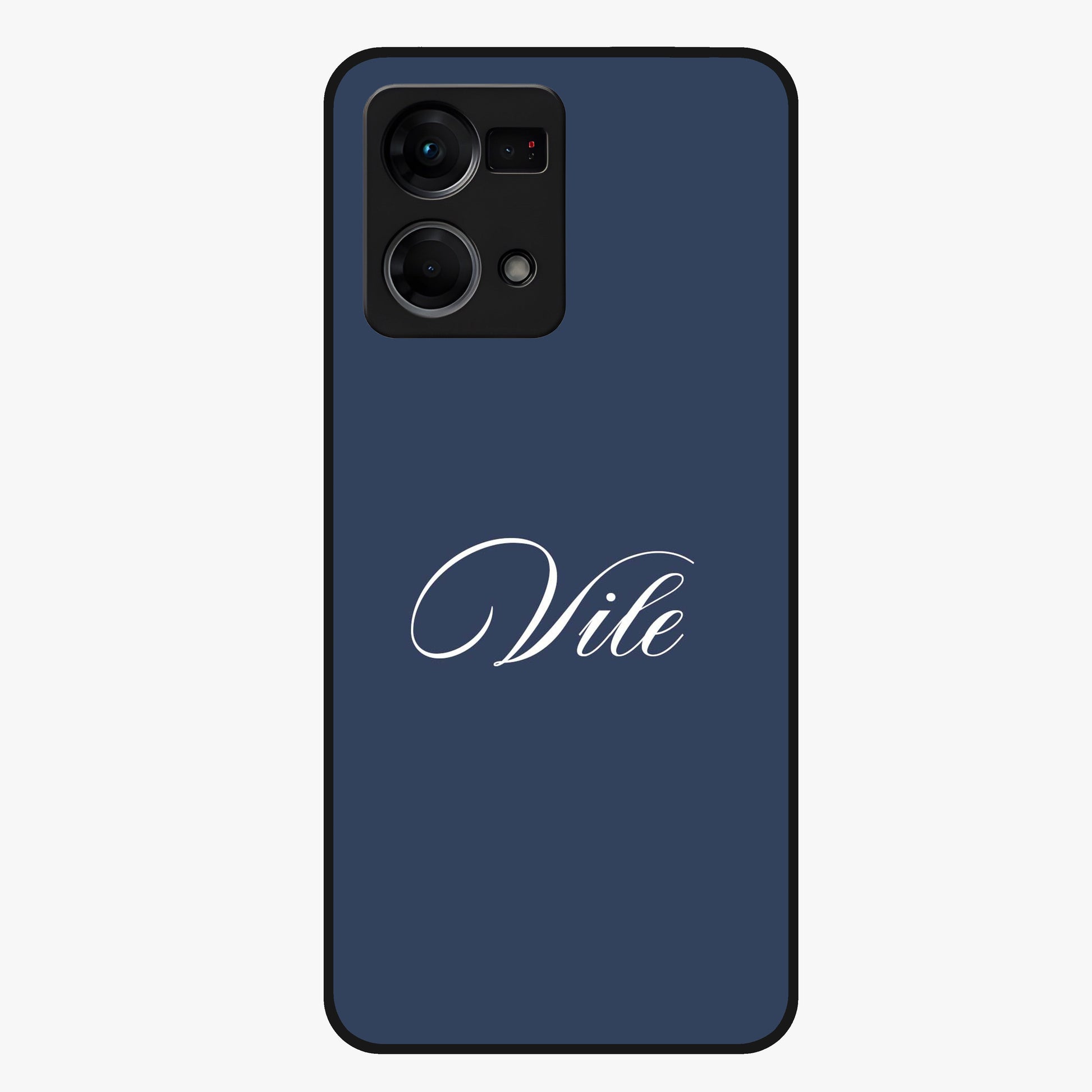Blue Background Personalized Custom Name Glass Case showing flat back view with minimal blue background and custom name design.