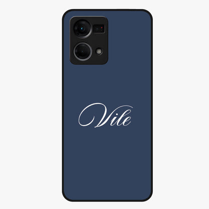 Blue Background Personalized Custom Name Glass Case showing flat back view with minimal blue background and custom name design.