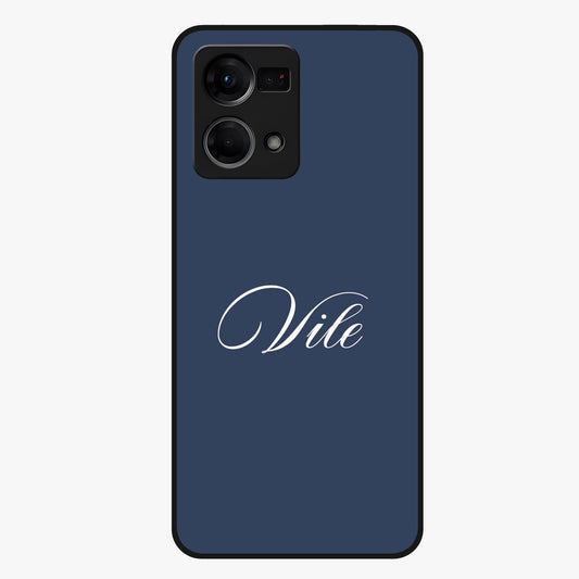 Blue Background Personalized Custom Name Glass Case showing flat back view with minimal blue background and custom name design.