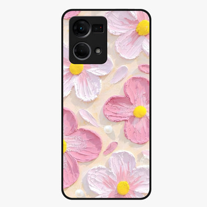 Blush Bloom Texture Glass Case showing flat back view with soft blush floral texture artwork and glossy glass finish.