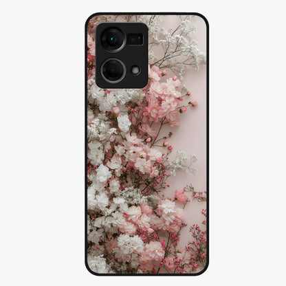 Blush Blossom Cloud Glass Case showing flat back view with dreamy blush cloud blossom artwork and glossy glass finish.