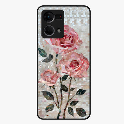 Blush Mosaic Bloom Glass Case showing flat back view with mosaic floral bloom artwork and glossy glass finish.