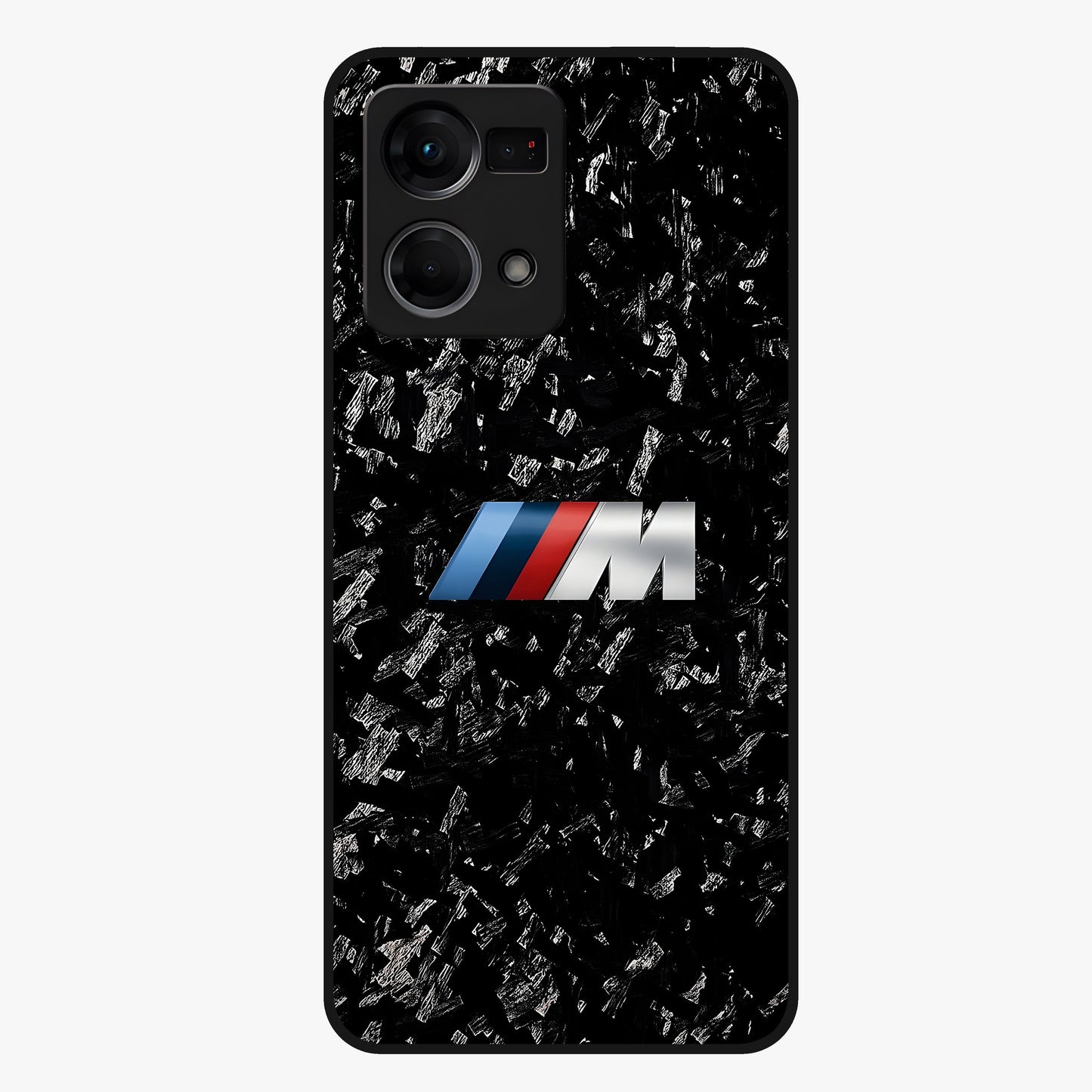 Carbon Speed Mark Glass Case showing flat back view with sporty carbon pattern artwork and glossy glass finish.