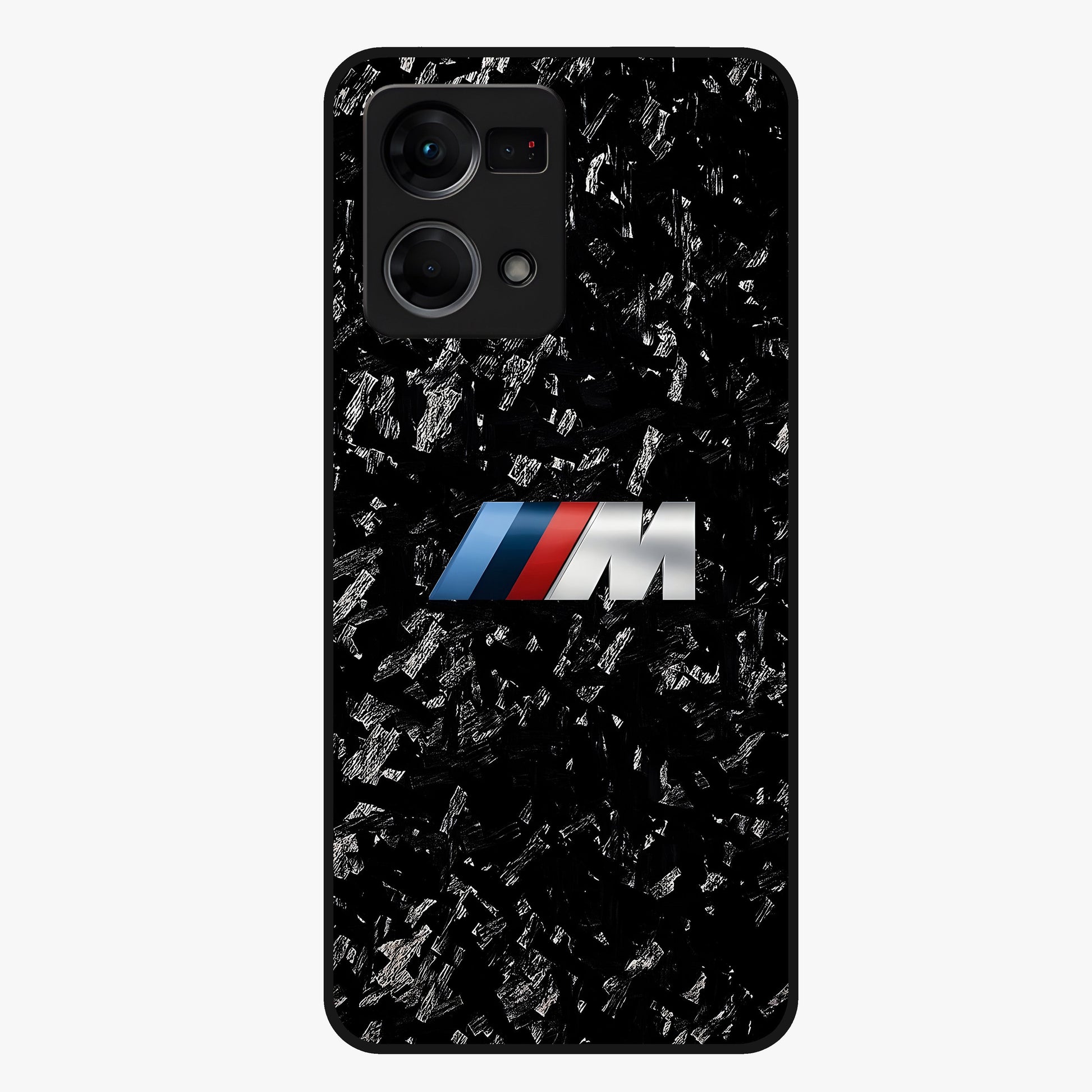 Carbon Speed Mark Glass Case showing flat back view with sporty carbon pattern artwork and glossy glass finish.