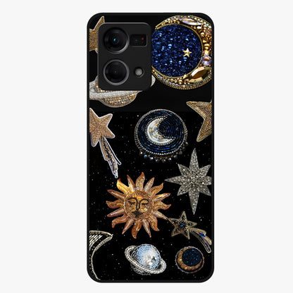 Celestial Gem Constellations Glass Case showing flat back view with sparkling constellation artwork and glossy glass finish.