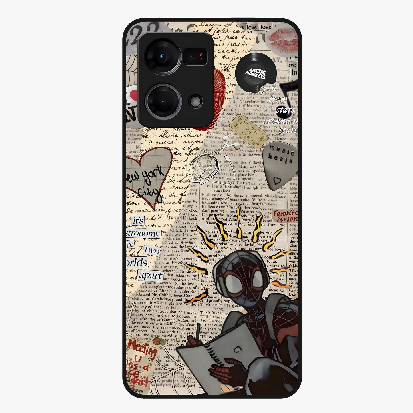 City Dream Sketch Glass Case showing flat back view with artistic city skyline sketch artwork and glossy glass finish.