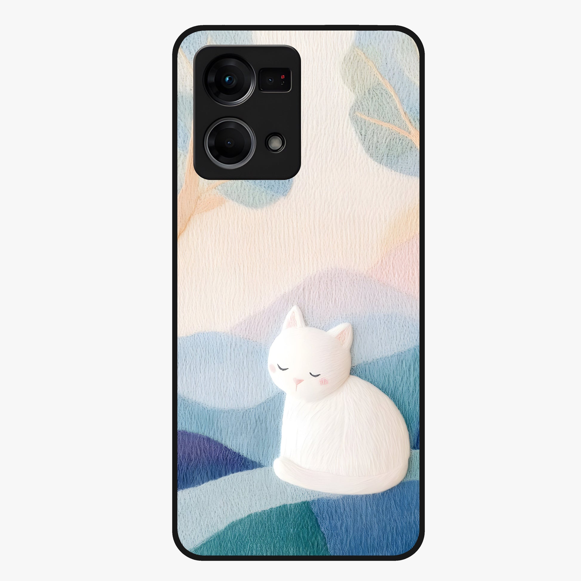 Cotton Dream Cat Glass Case showing flat back view with soft dreamy cat artwork and glossy glass finish.