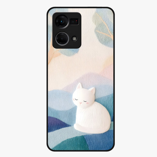 Cotton Dream Cat Glass Case showing flat back view with soft dreamy cat artwork and glossy glass finish.